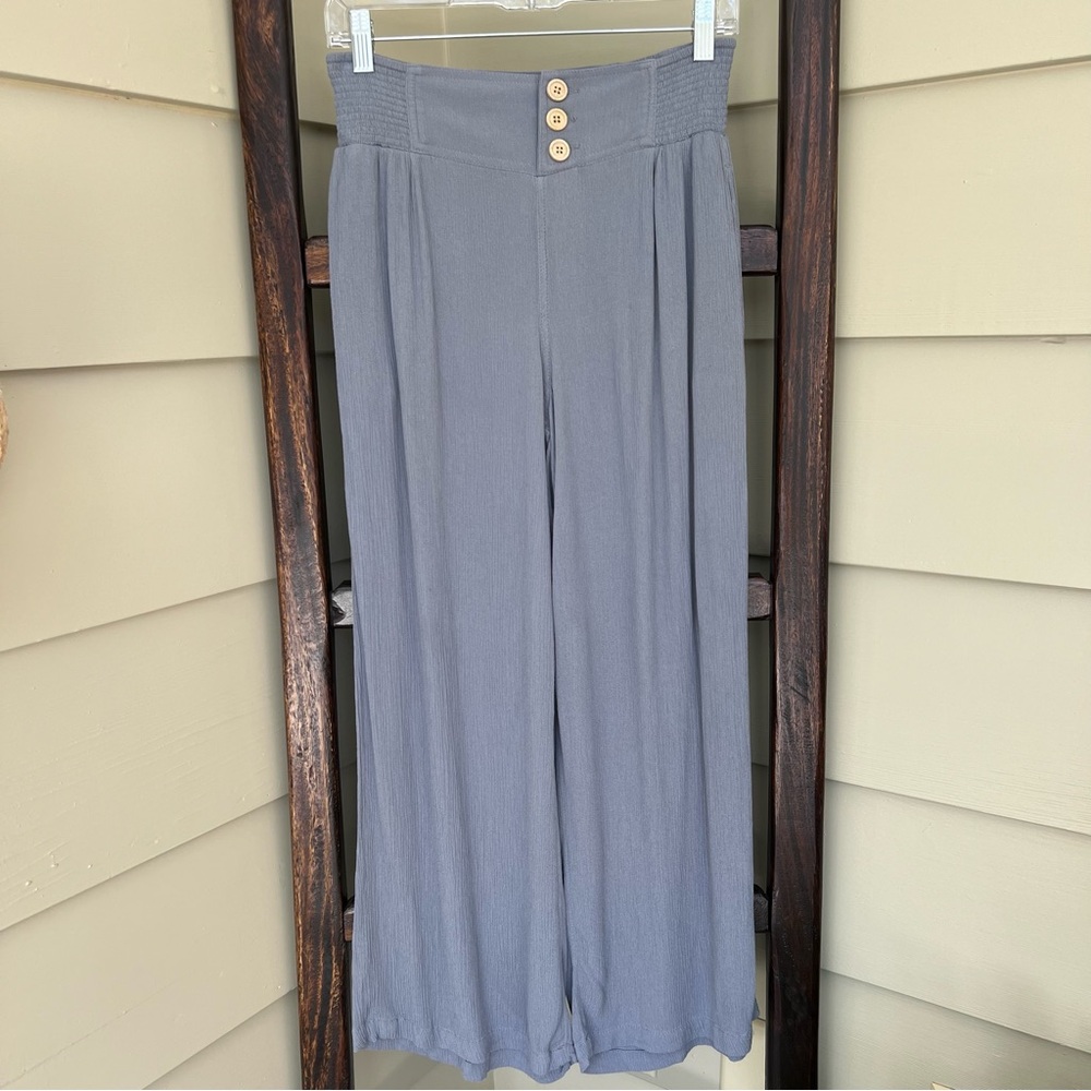 Mudd Rayon Wide Leg Crinkle Pants Juniors Womans Small Gray Boho Rayon Pull-On